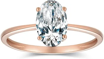 1.5 Carat Moissanite Oval Cut Forever Classic Engagement Ring Solid Gold Plain Ring Band 14K Rose Gold Bridal Ring Stackable Brilliant Ring
